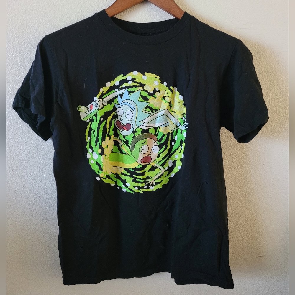 Black Graphic T-Shirt with Rick & Morty Cartoon Design